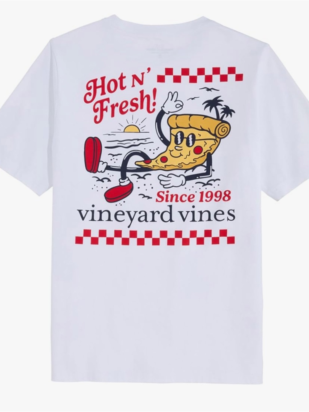 Vineyard Vines White Tee with Red & Yellow Pizza Graphic